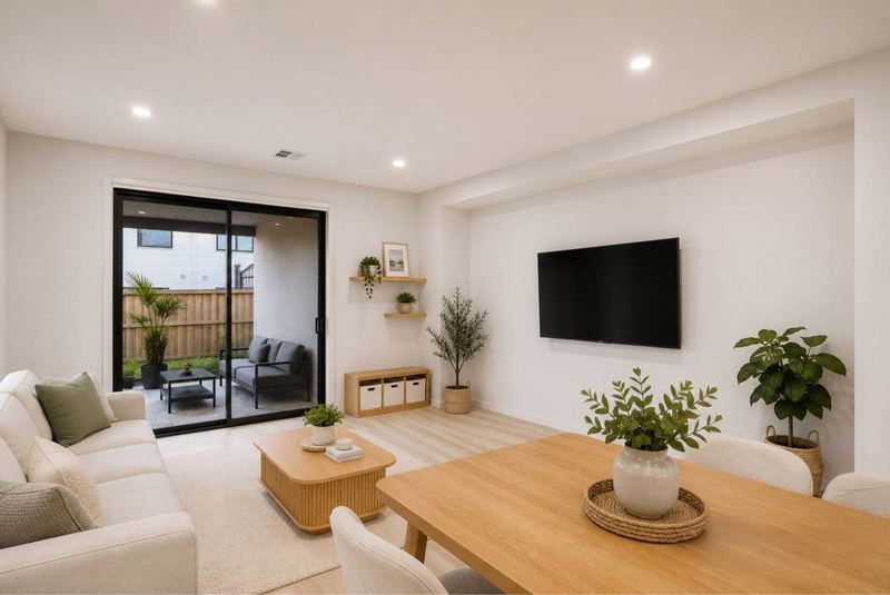 Family and dining area with sliding door to the alfresco